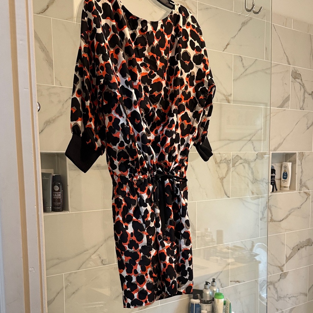 Worth Black and Orange Patterned Long Sleeve Dress